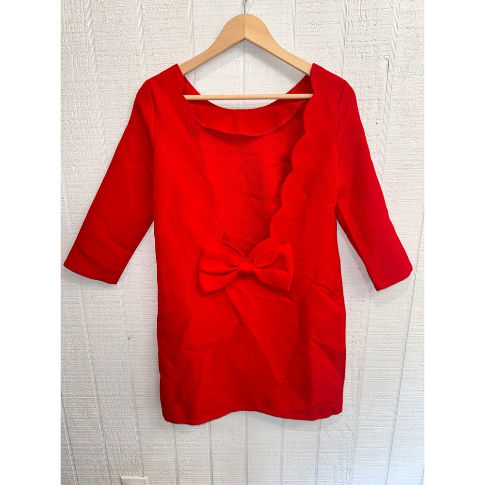 Boohoo Night Larissa Scallop Bow Open Back Shift Dress Women Red US 4